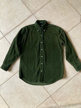 Boy’s Dark Green Button-Down Corduroy Shirt
